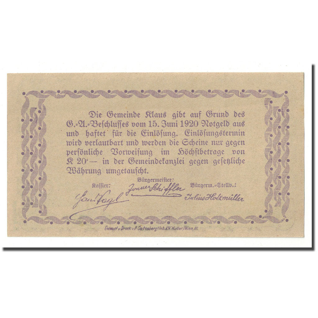 Geldschein, Österreich, Klaus, 30 Heller, paysage, 1920, 1920-06-15, UNZ-