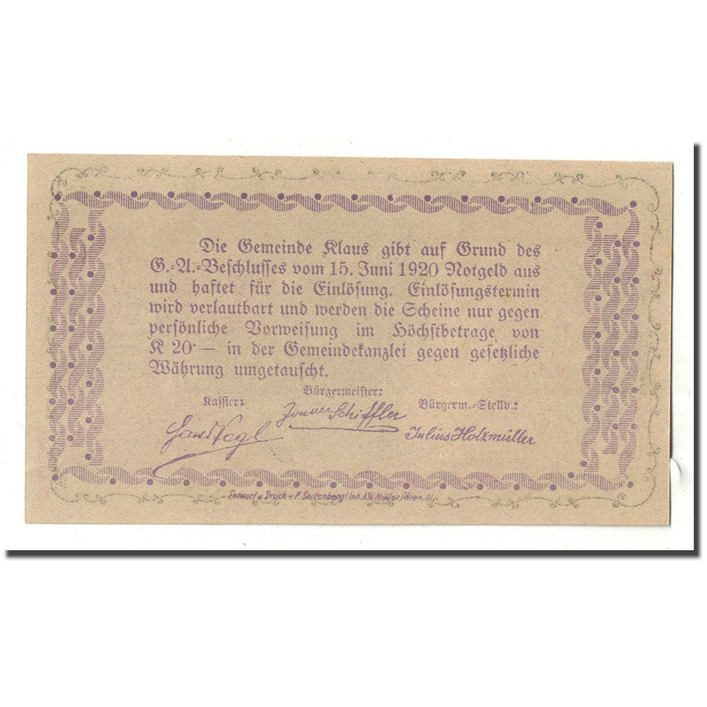 Geldschein, Österreich, Klaus, 90 Heller, paysage, 1920, 1920-06-15, UNZ-