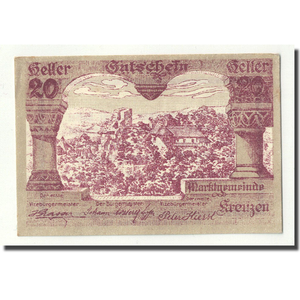 Geldschein, Österreich, Kreuzen, 20 Heller, paysage, UNZ-, Mehl:FS 479a