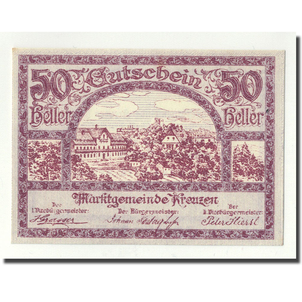 Geldschein, Österreich, Kreuzen, 50 Heller, paysage, UNZ-, Mehl:FS 479a