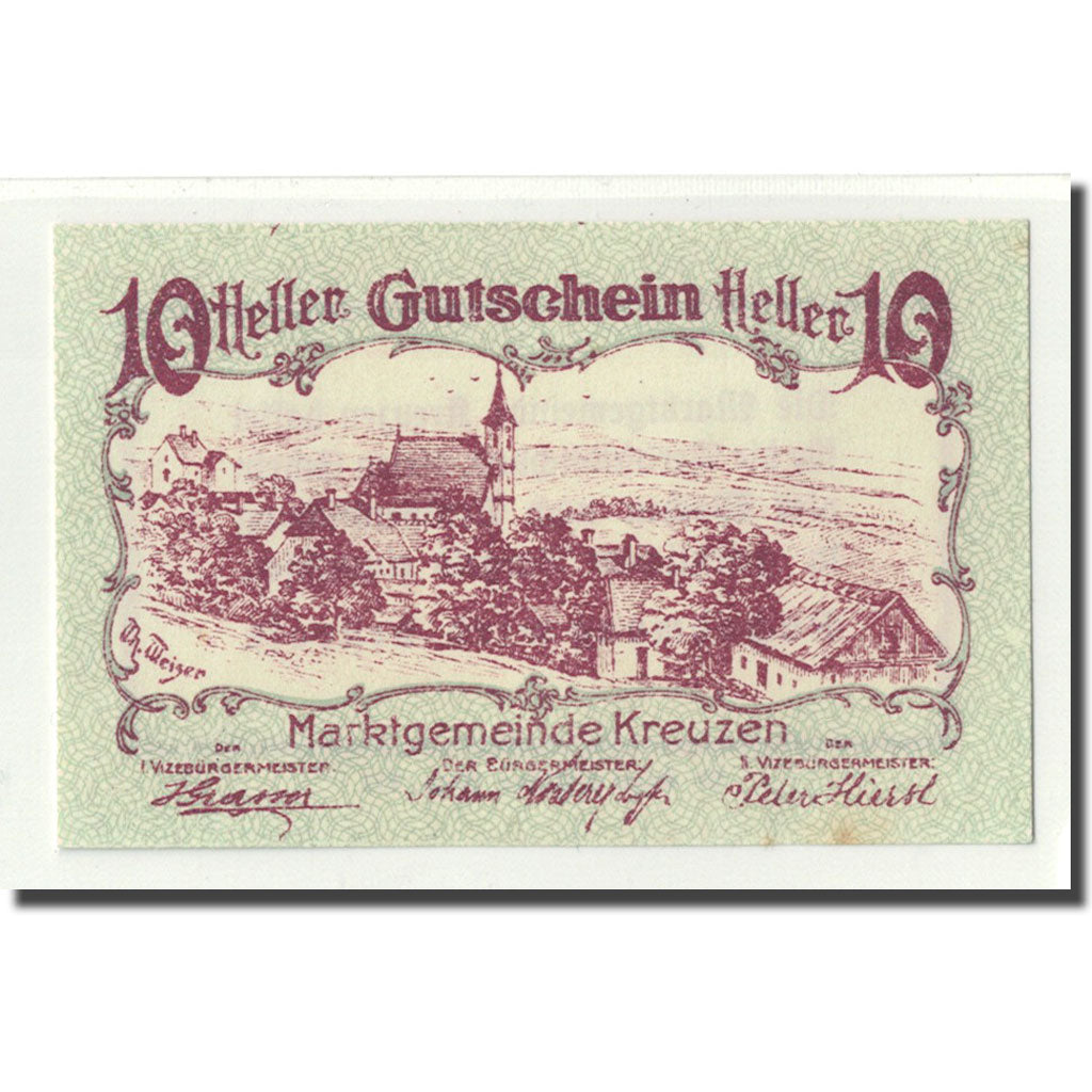 Geldschein, Österreich, Kreuzen, 10 Heller, paysage, UNZ-, Mehl:FS 479a