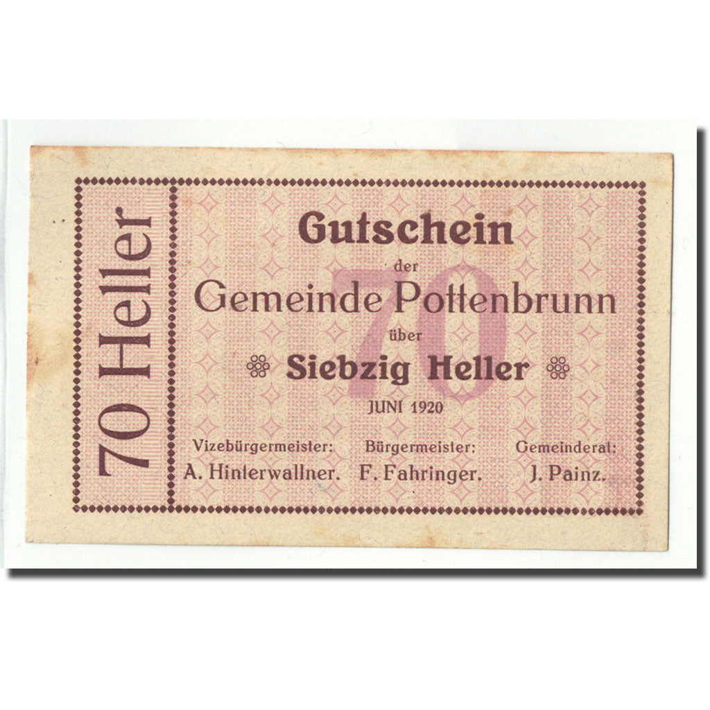 Geldschein, Österreich, Pottenbrunn, 70 Heller, graphique, 1920, UNZ-