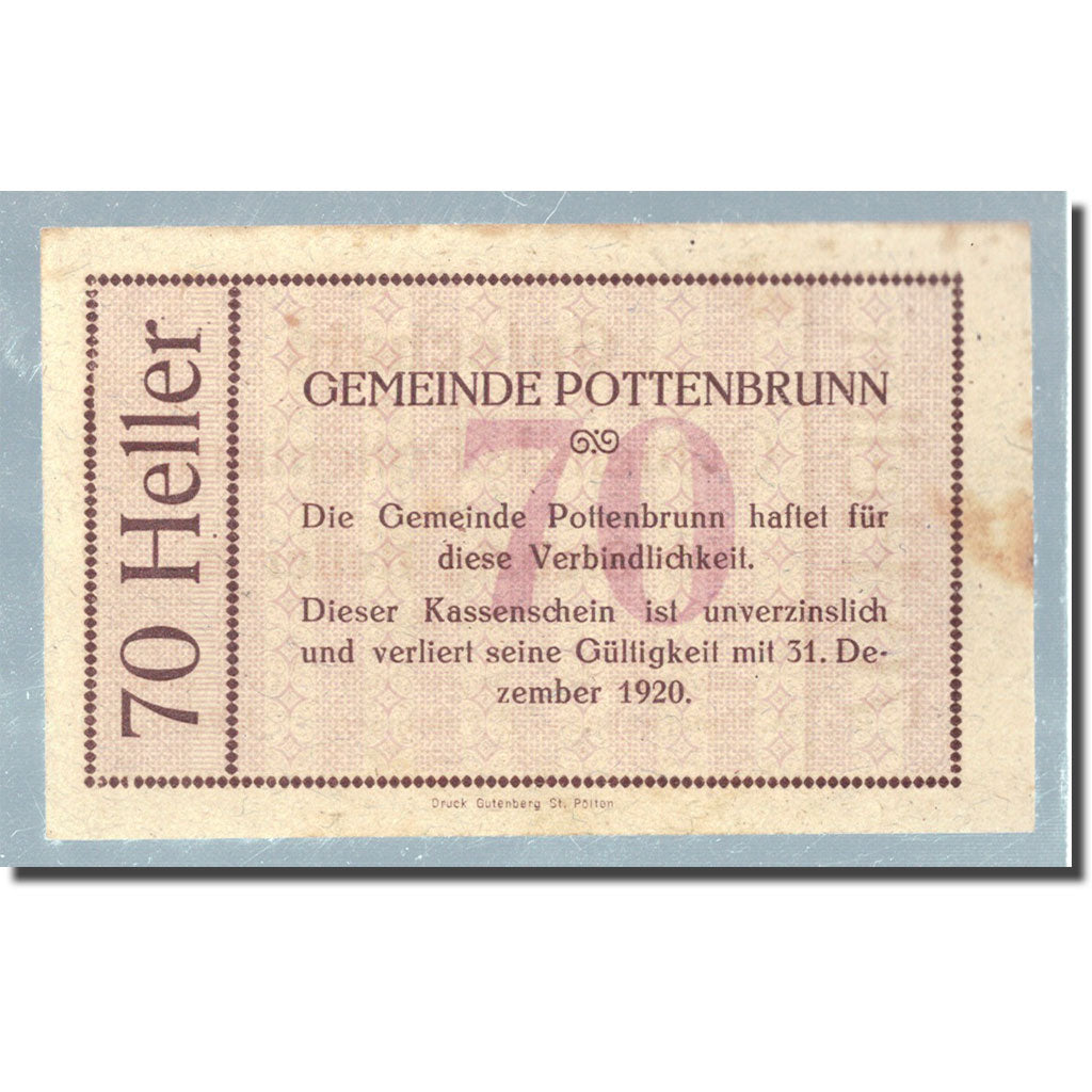 Geldschein, Österreich, Pottenbrunn, 70 Heller, graphique, 1920, UNZ-