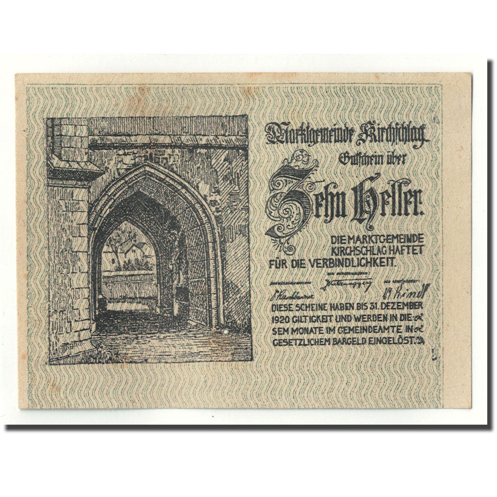 Geldschein, Österreich, Kirchschlag, 10 Heller, voute, 1920, 1920-12-31, UNZ-