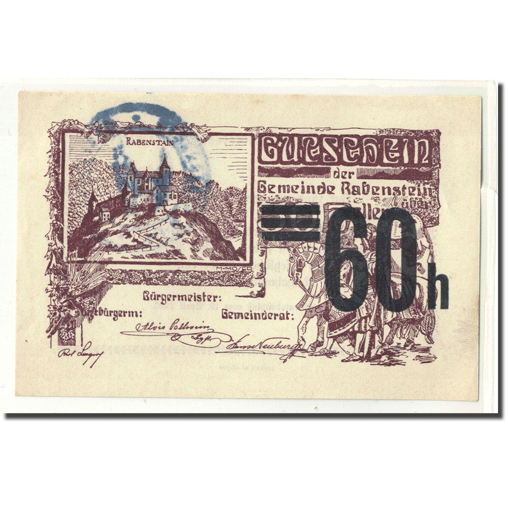 Geldschein, Österreich, Rabenstein, 60 Heller, paysage, 1920, 1920-04-19, UNZ-
