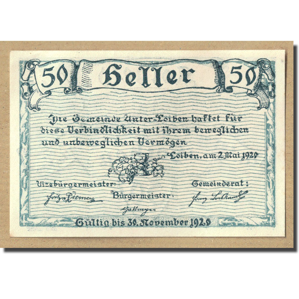 Billet, Autriche, Unter-loiben, 50 Heller, paysage, 1920, 1920-05-02, SPL