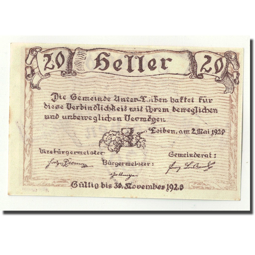 Geldschein, Österreich, Unter-loiben, 20 Heller, paysage, 1920, 1920-05-02