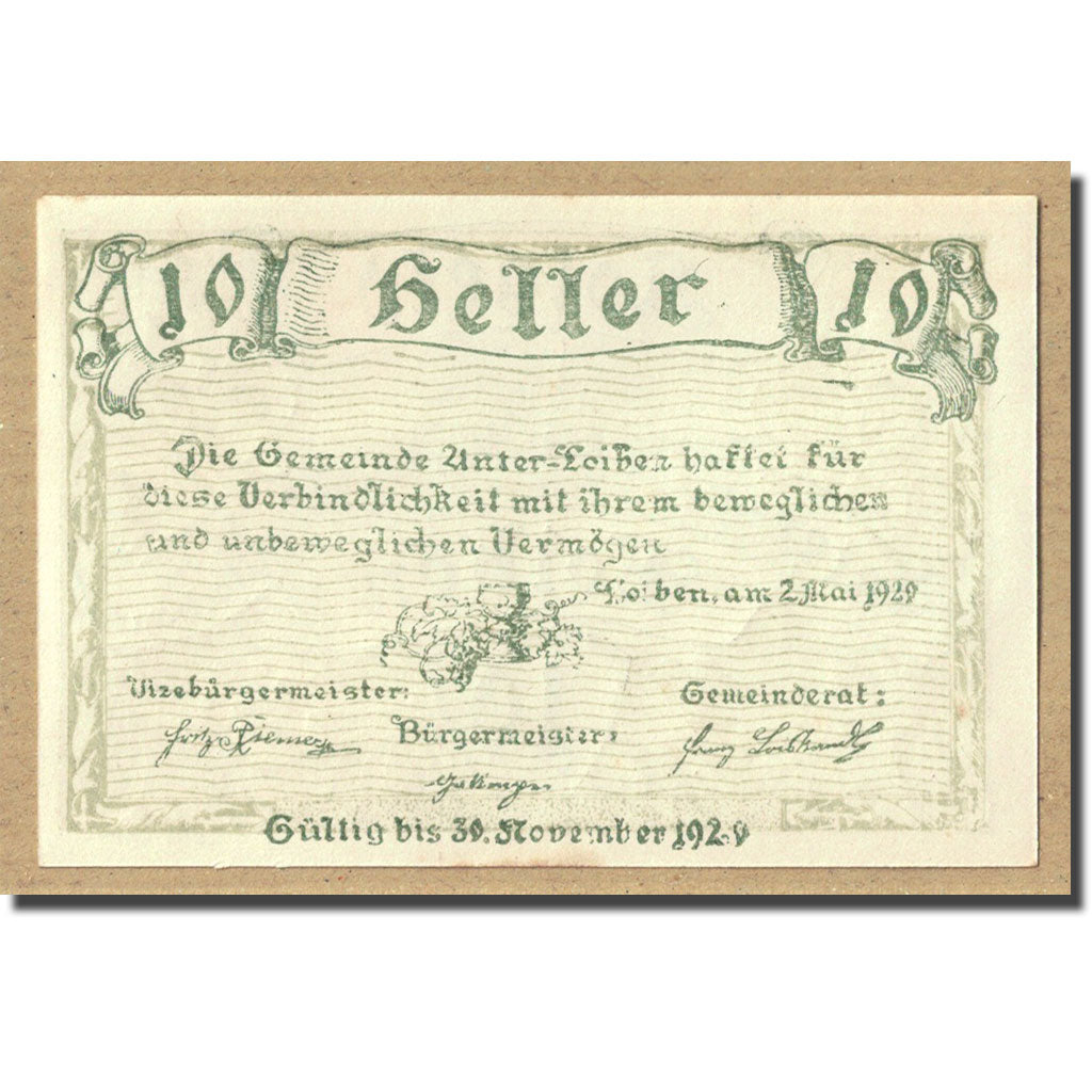 Billet, Autriche, Unter-loiben, 10 Heller, paysage, 1920, 1920-05-02, SPL