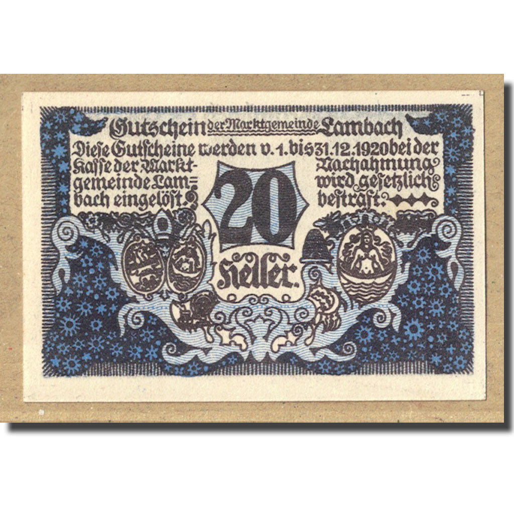Geldschein, Österreich, Lambach, 20 Heller, château, 1920, 1920-03-30, UNZ-