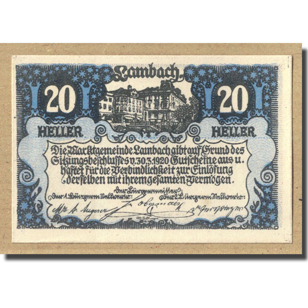 Geldschein, Österreich, Lambach, 20 Heller, château, 1920, 1920-03-30, UNZ-