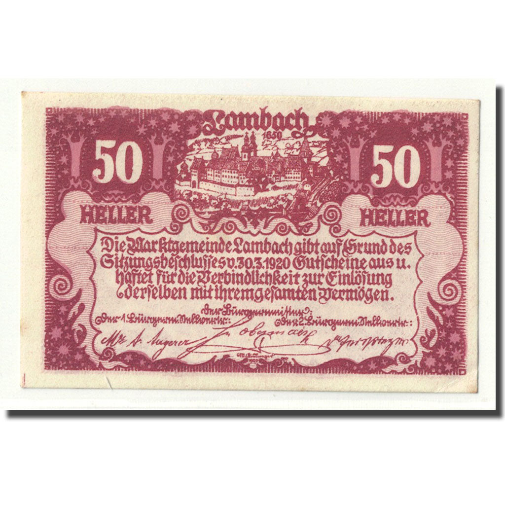 Geldschein, Österreich, Lambach, 50 Heller, château, 1920, 1920-03-30, UNZ-
