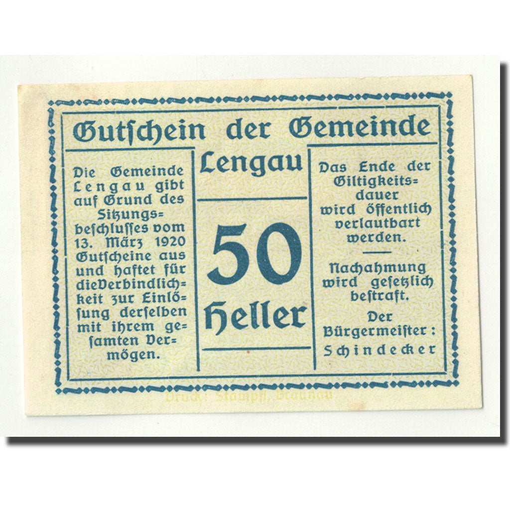 Geldschein, Österreich, Lengau, 50 Heller, paysage, 1920, 1920-03-13, UNZ-
