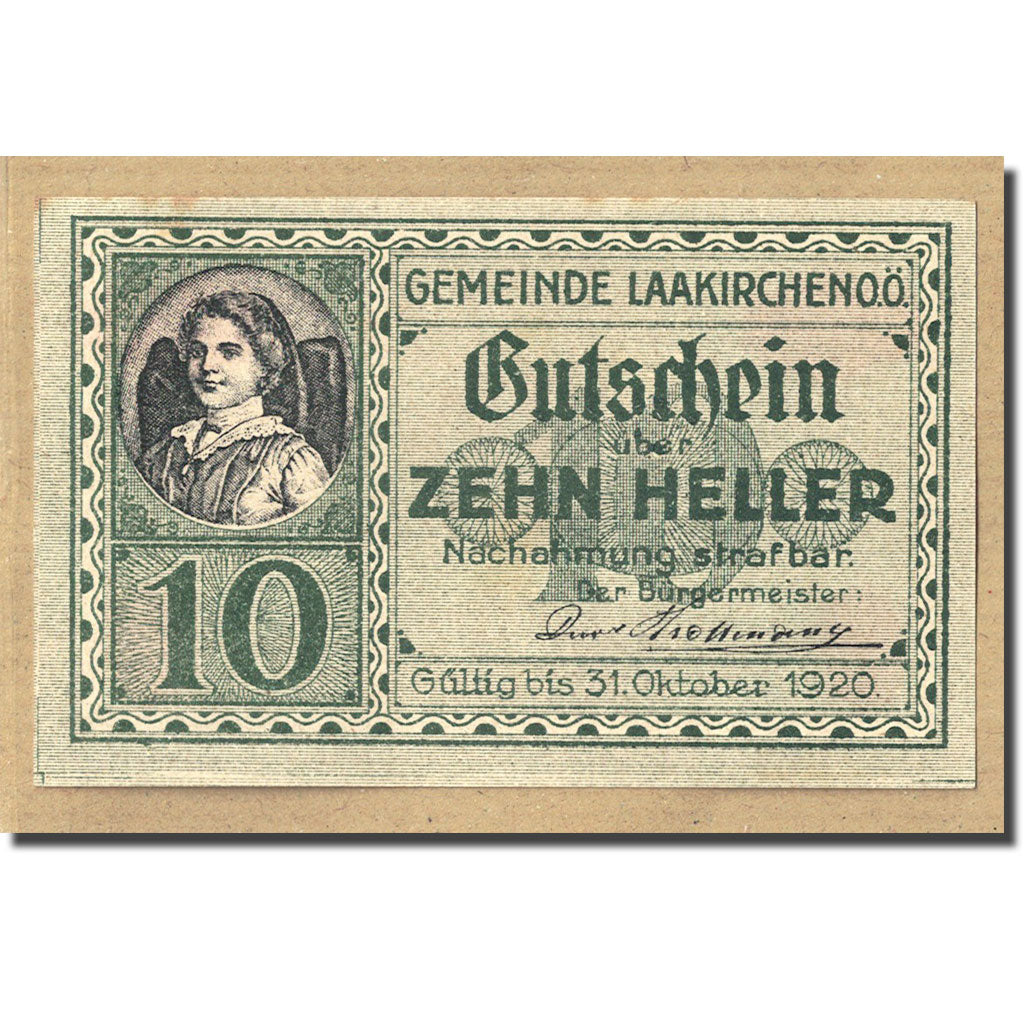 Geldschein, Österreich, Laakirchen, 10 Heller, portrait, 1920, UNZ-, Mehl:FS