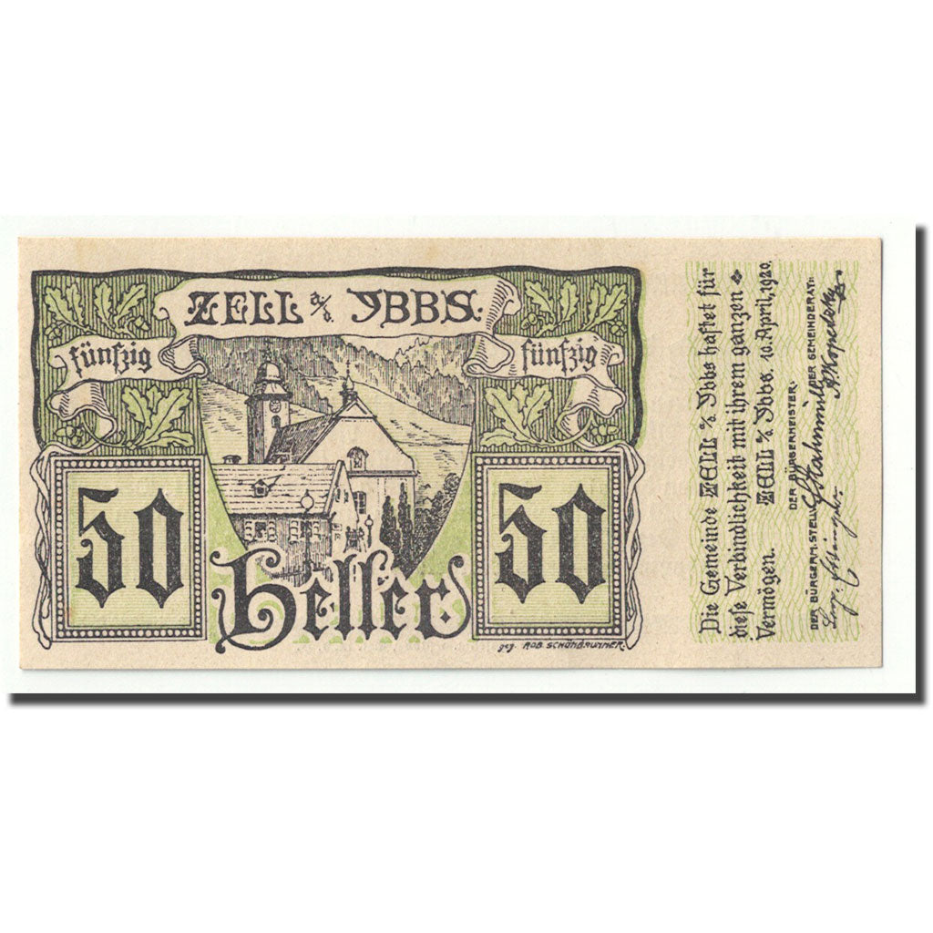 Geldschein, Österreich, Zell a/d Ybbs, 50 Heller, Eglise, 1920, 1920-04-10