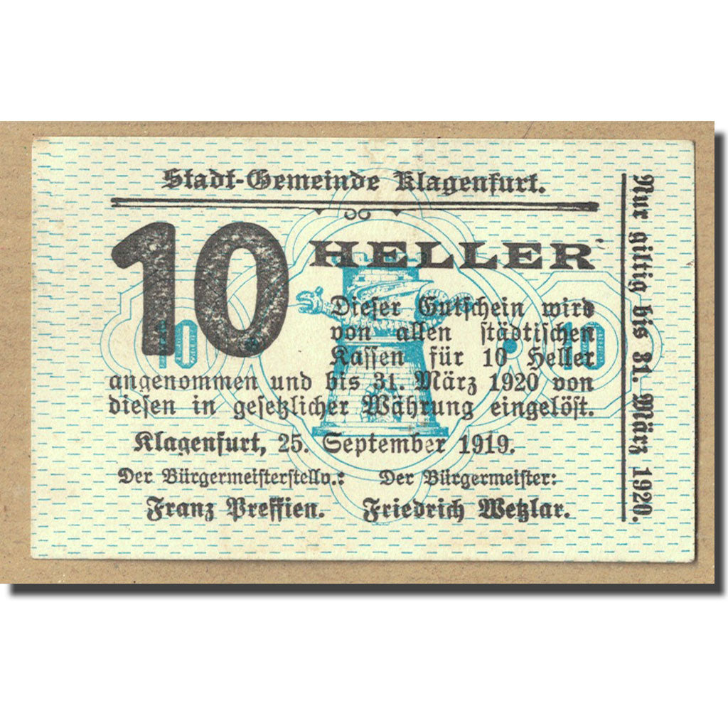 Geldschein, Österreich, Klagenfurt, 10 Heller, tour, 1919, 1919-09-25, UNZ-