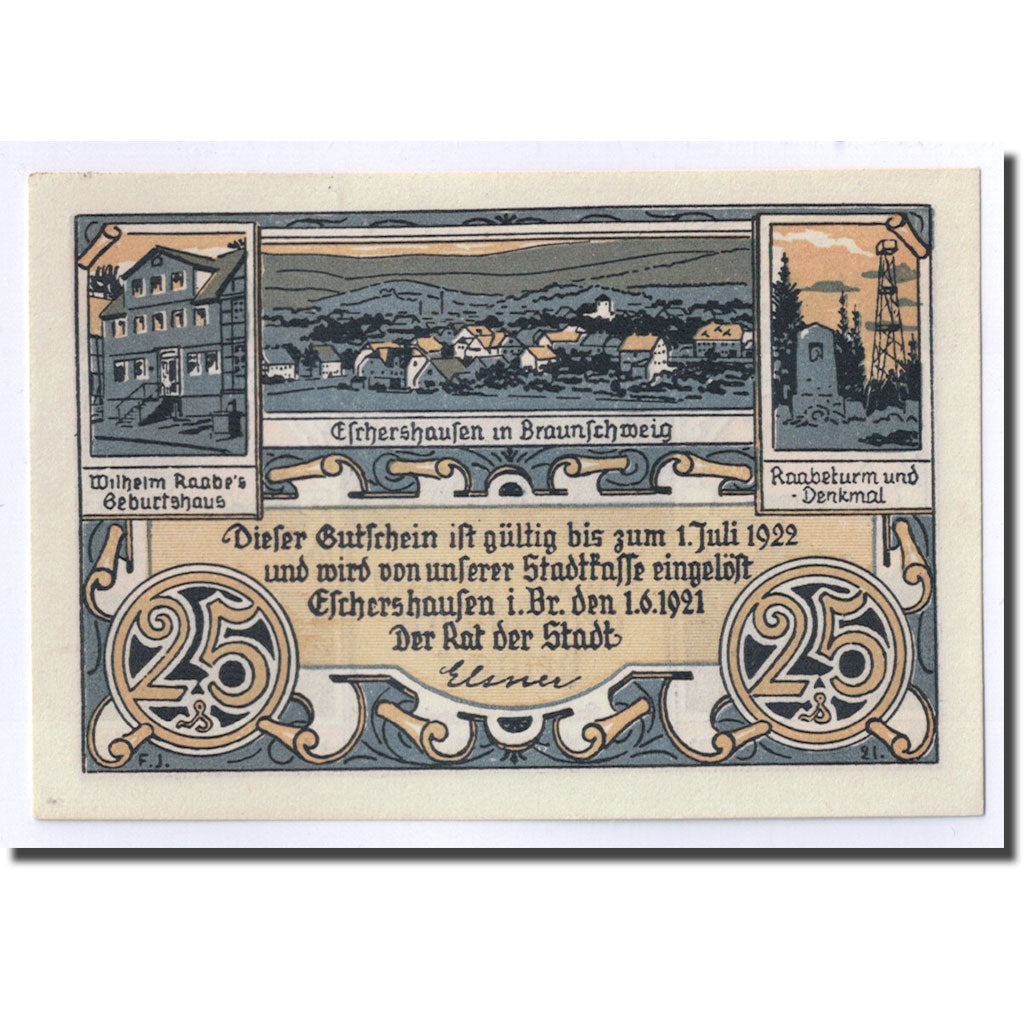 Geldschein, Deutschland, Eschershausen, 25 Pfennig, paysage, 1921, 1921-06-01
