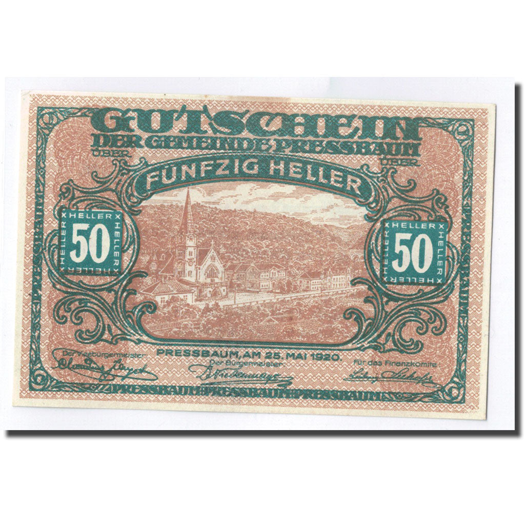 Geldschein, Österreich, Pressbaum, 50 Heller, paysage, 1920, 1920-05-25, UNZ-