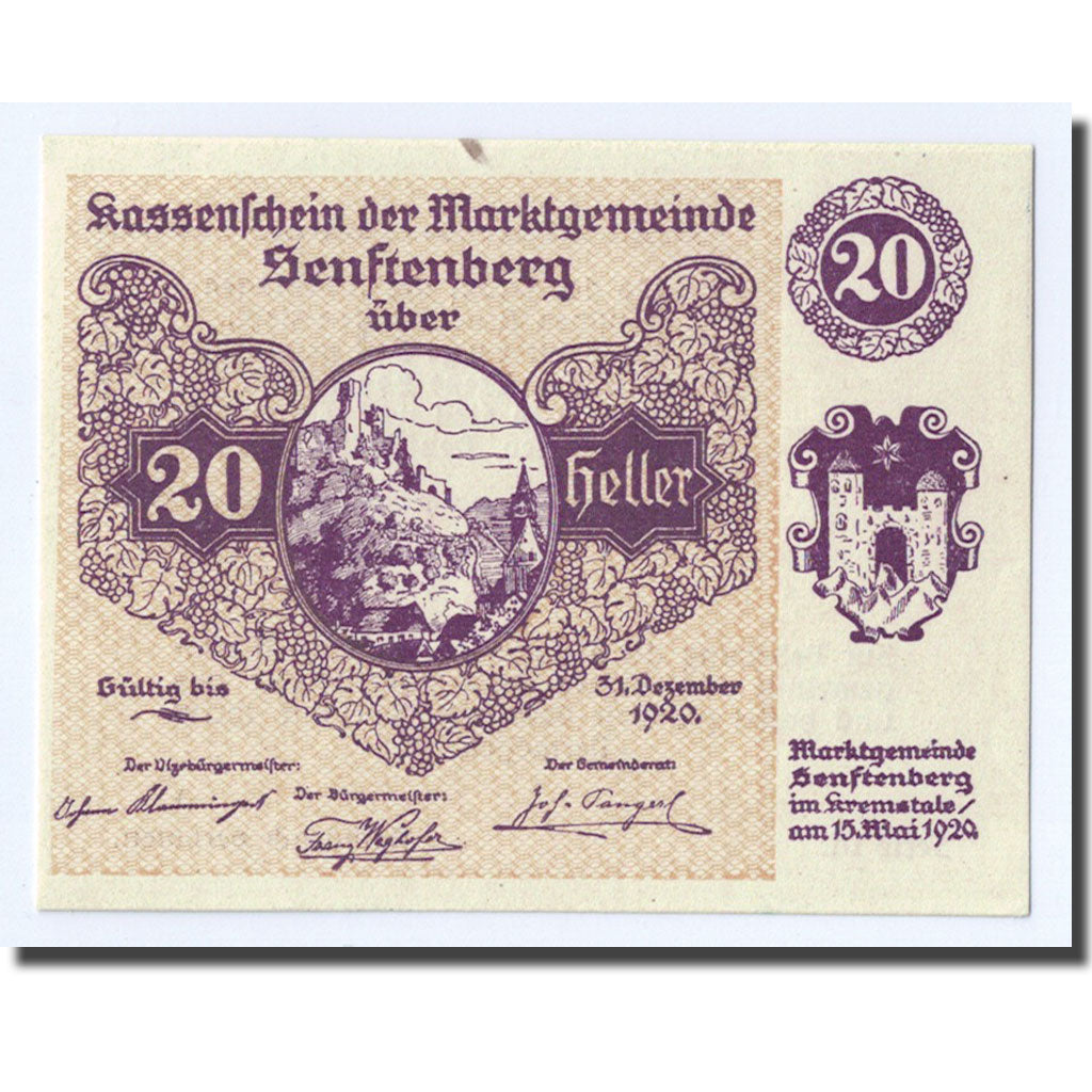 Geldschein, Österreich, Senftenberg, 20 Heller, paysage, 1920, 1920-12-31