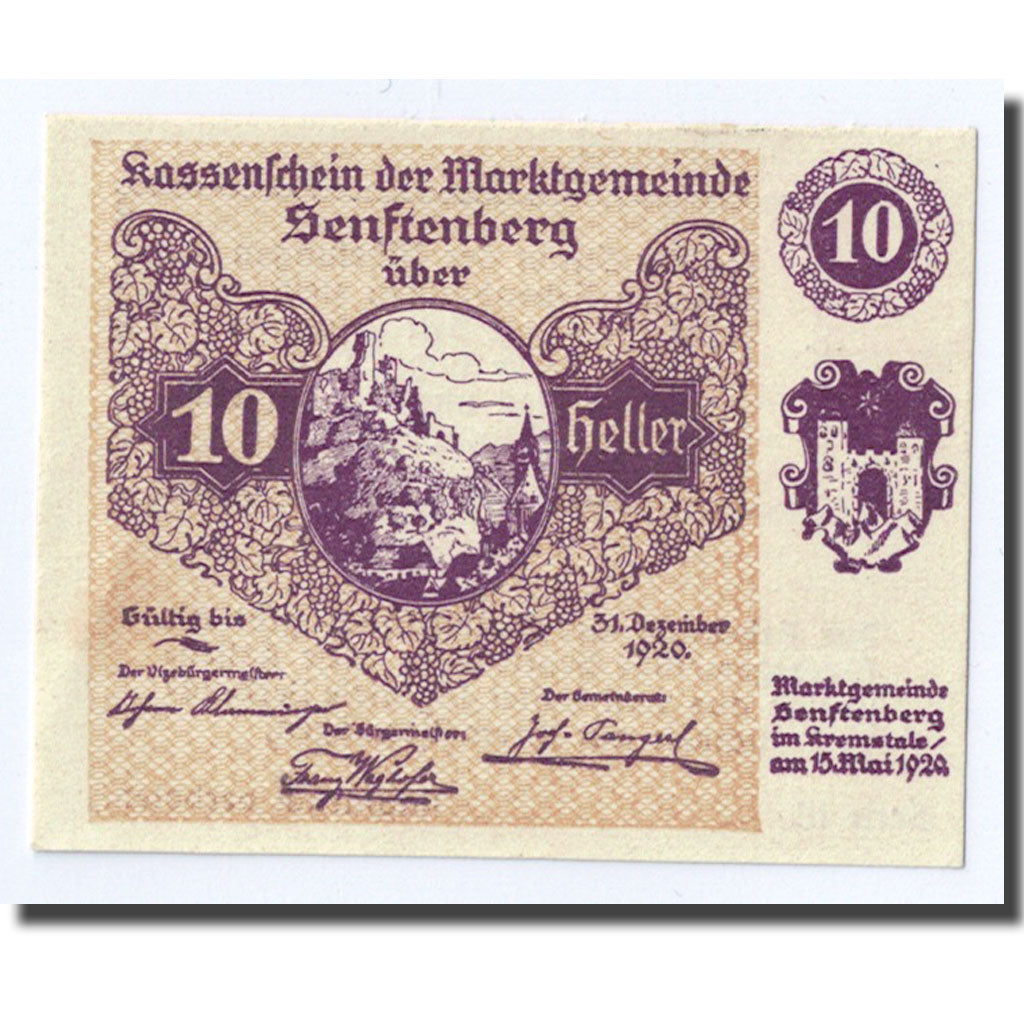 Geldschein, Österreich, Senftenberg, 10 Heller, paysage, 1920, 1920-12-31