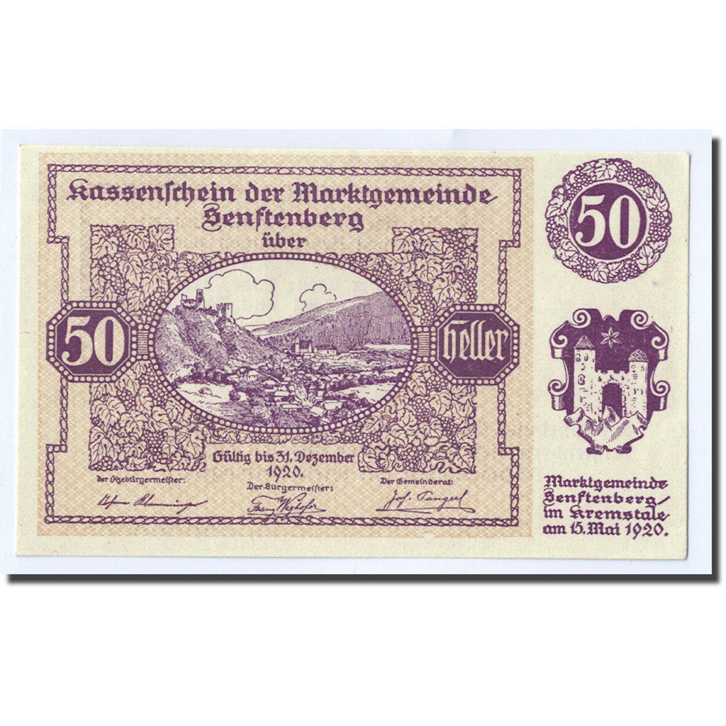 Geldschein, Österreich, Senftenberg, 50 Heller, paysage, 1920, 1920-12-31