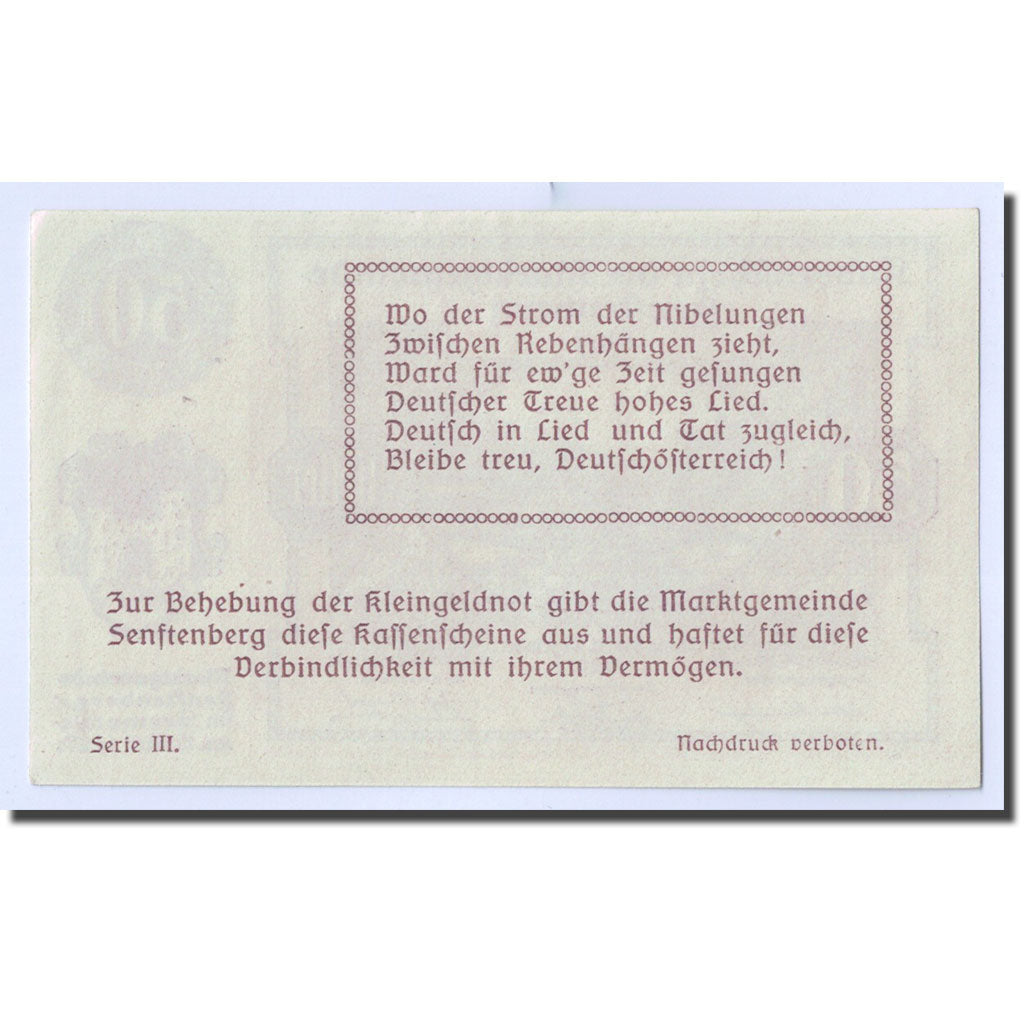 Geldschein, Österreich, Senftenberg, 50 Heller, paysage, 1920, 1920-12-31