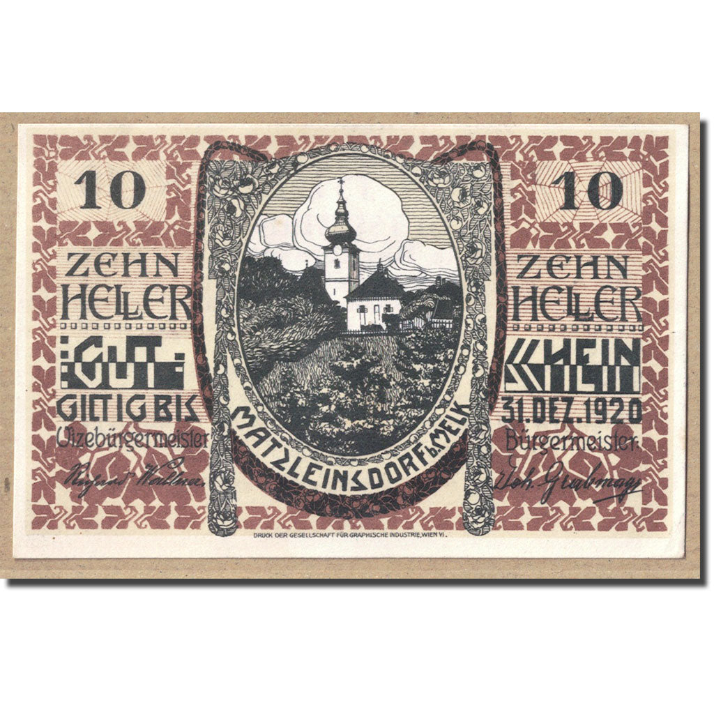 Geldschein, Österreich, MATZLEINSDORF, 10 Heller, Eglise, 1920, UNZ-, Mehl:FS