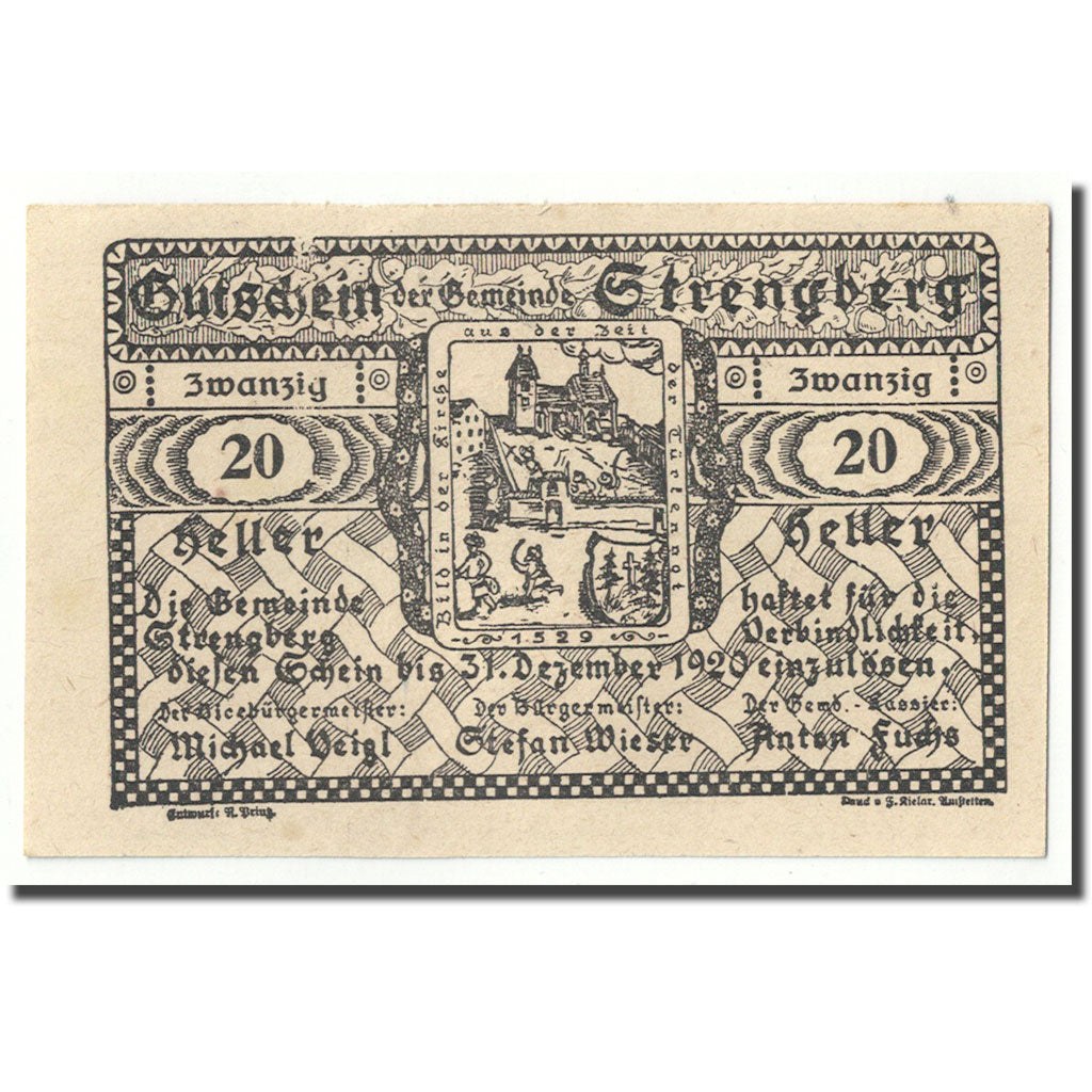 Geldschein, Österreich, Strengberg, 20 Heller, paysage, UNZ-, Mehl:FS 1049c