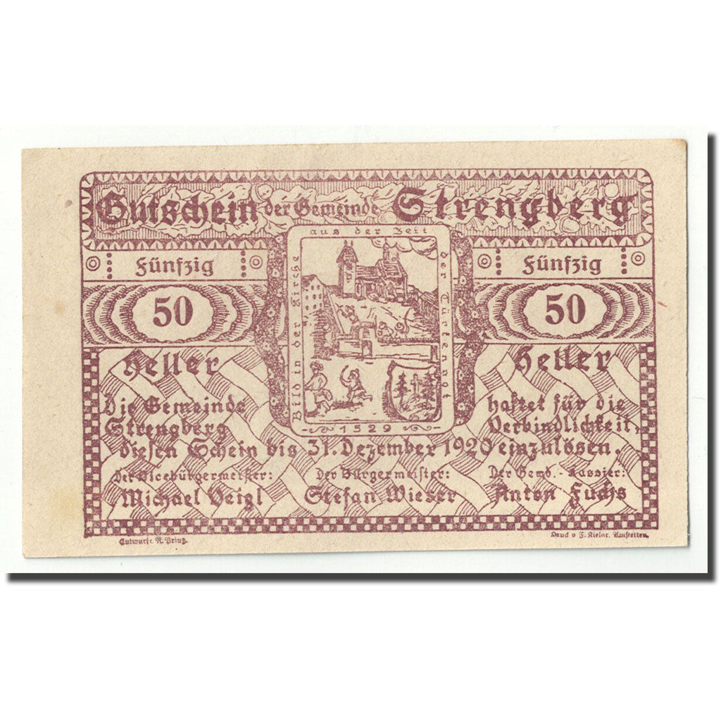 Billete, Austria, Strengberg, 50 Heller, paysage, SC, Mehl:FS 1049c
