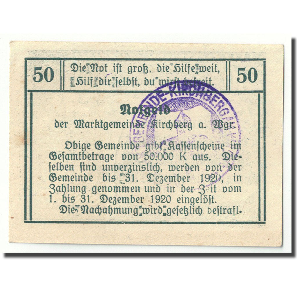 Geldschein, Österreich, Kirchberg, 50 Heller, paysage, UNZ-, Mehl:FS 439 Ia