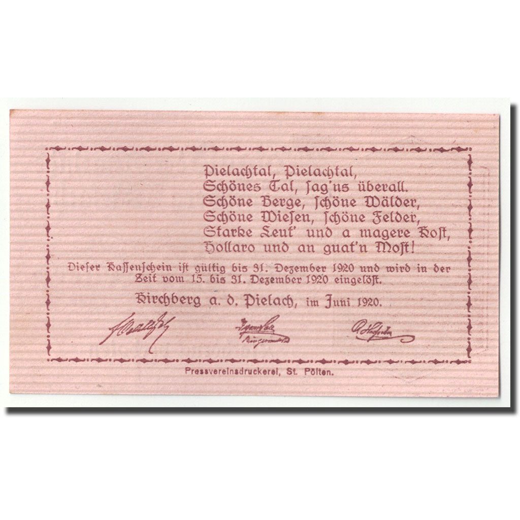 Geldschein, Österreich, Kirchberg an der Pielach, 20 Heller, paysage, 1920