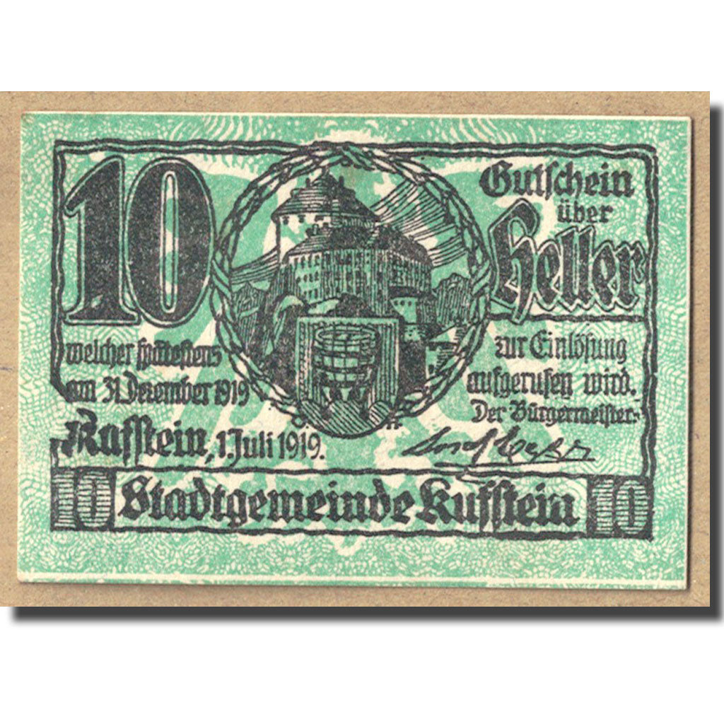 Geldschein, Österreich, Kufstein, 10 Heller, château, 1919, 1919-07-01, UNZ-