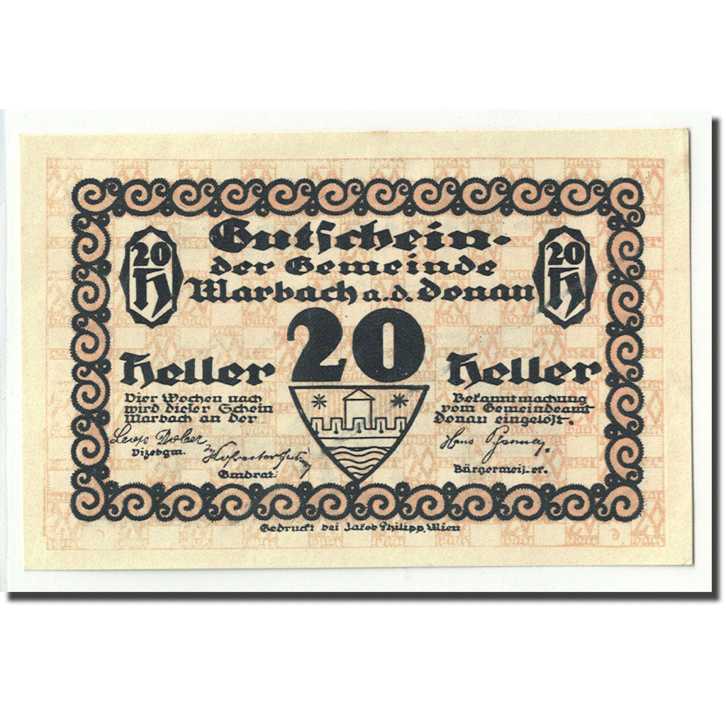 Geldschein, Österreich, Marbach an der Donau, 20 Heller, paysage, UNZ-, Mehl:fs