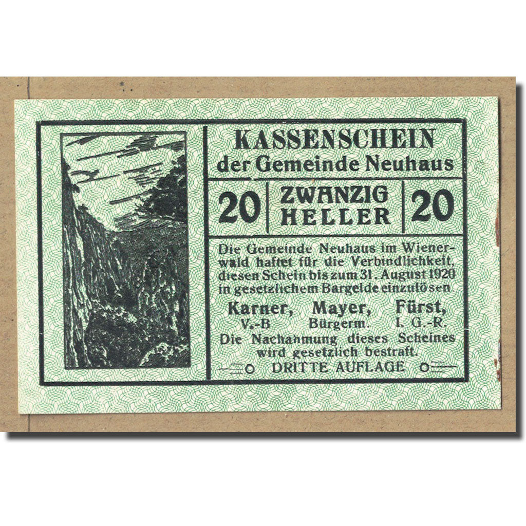Geldschein, Österreich, Neuhaus, 20 Heller, graphique, UNZ-, Mehl:FS 646e