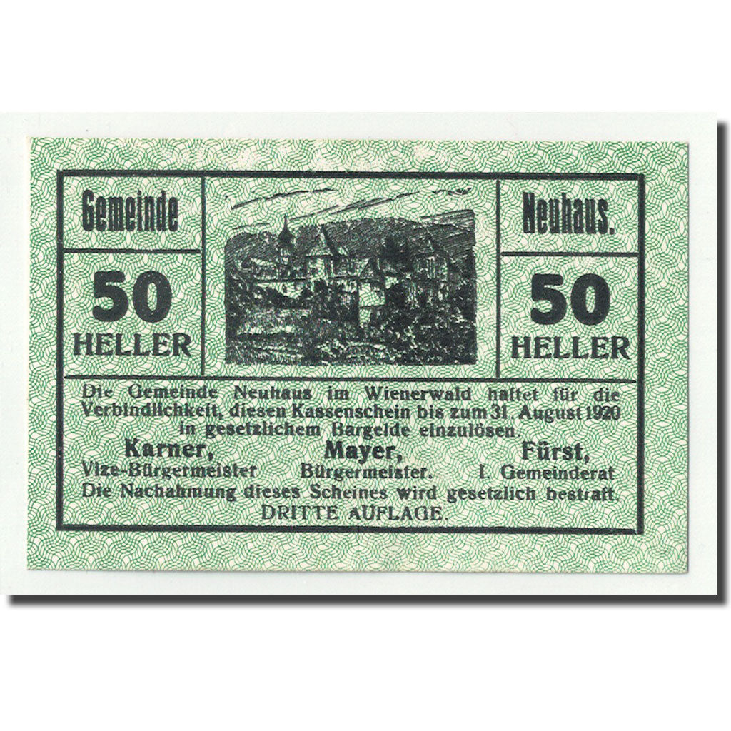 Geldschein, Österreich, Neuhaus, 50 Heller, château, UNZ-, Mehl:FS 646e