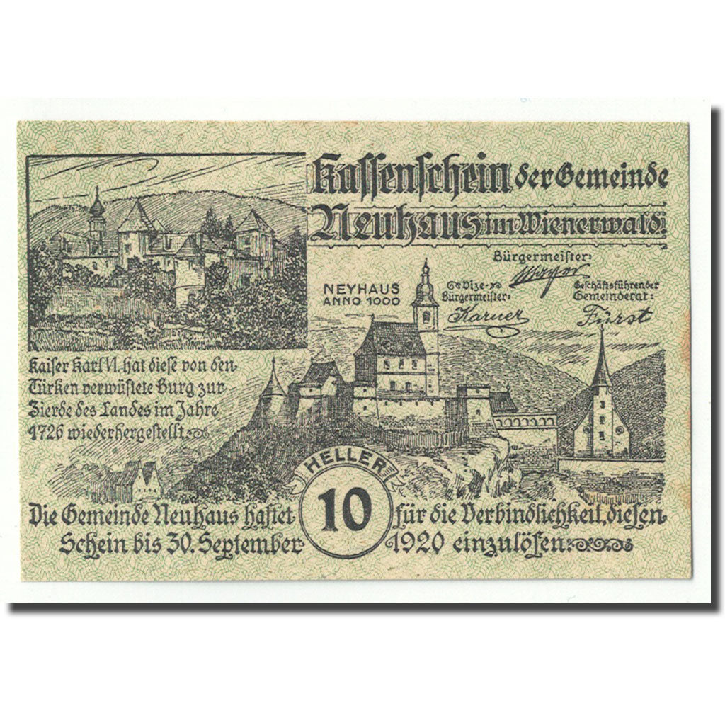 Geldschein, Österreich, Neuhaus, 10 Heller, château, UNZ-, Mehl:FS 646g