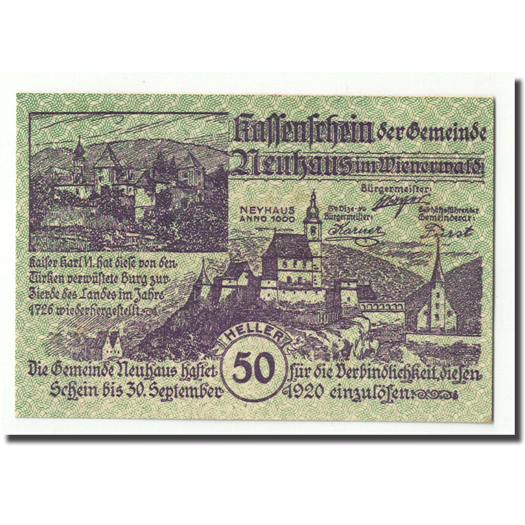 Geldschein, Österreich, Neuhaus, 50 Heller, château, UNZ-, Mehl:FS 646g