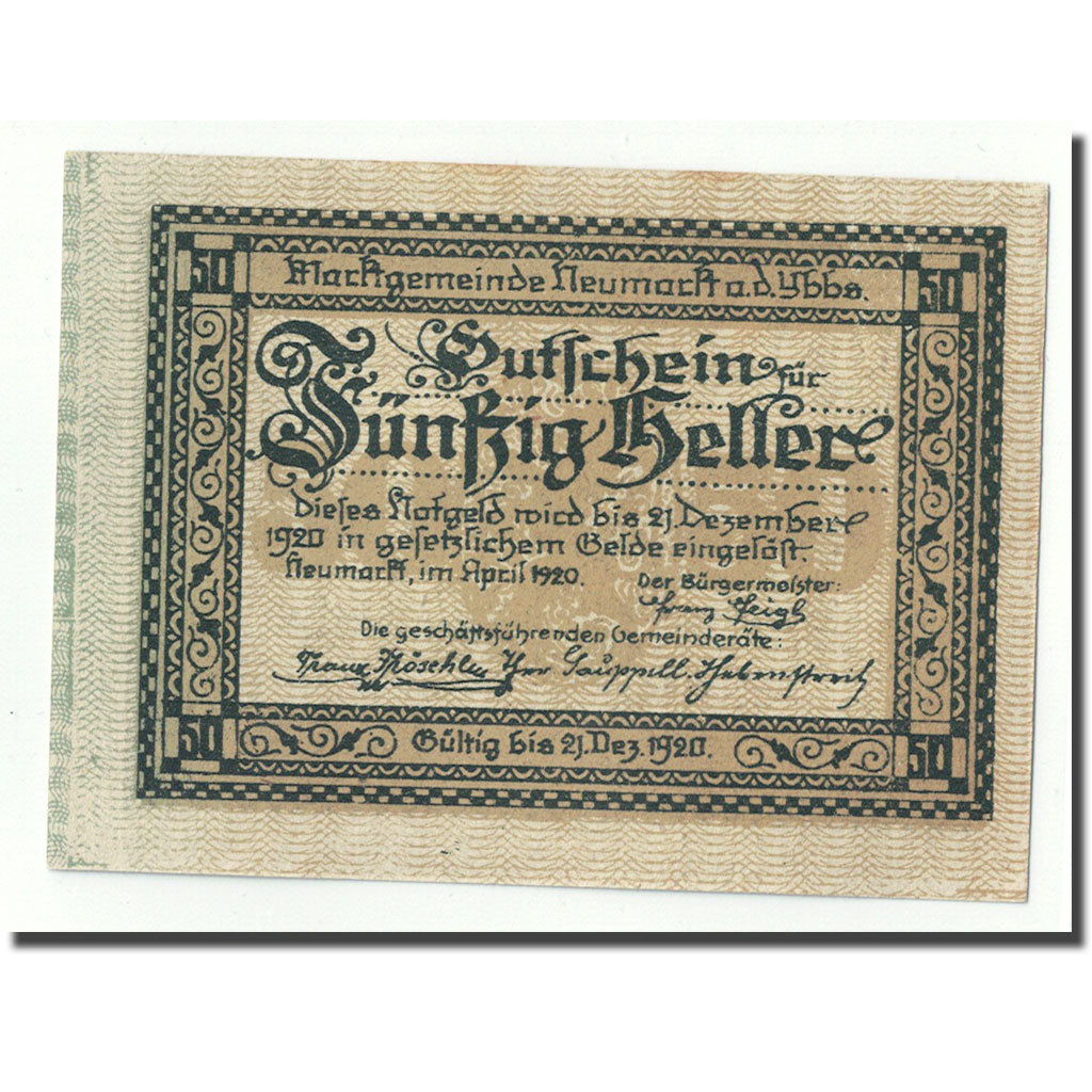 Geldschein, Österreich, Neumarkt an der Ybbs N.Ö. Marktgemeinde, 50 Heller