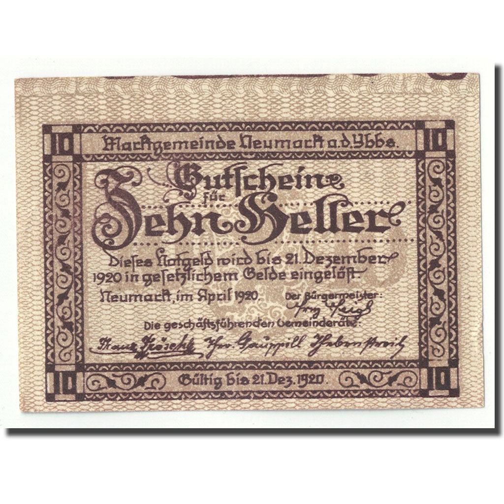 Geldschein, Österreich, Neumarkt an der Ybbs N.Ö. Marktgemeinde, 10 Heller