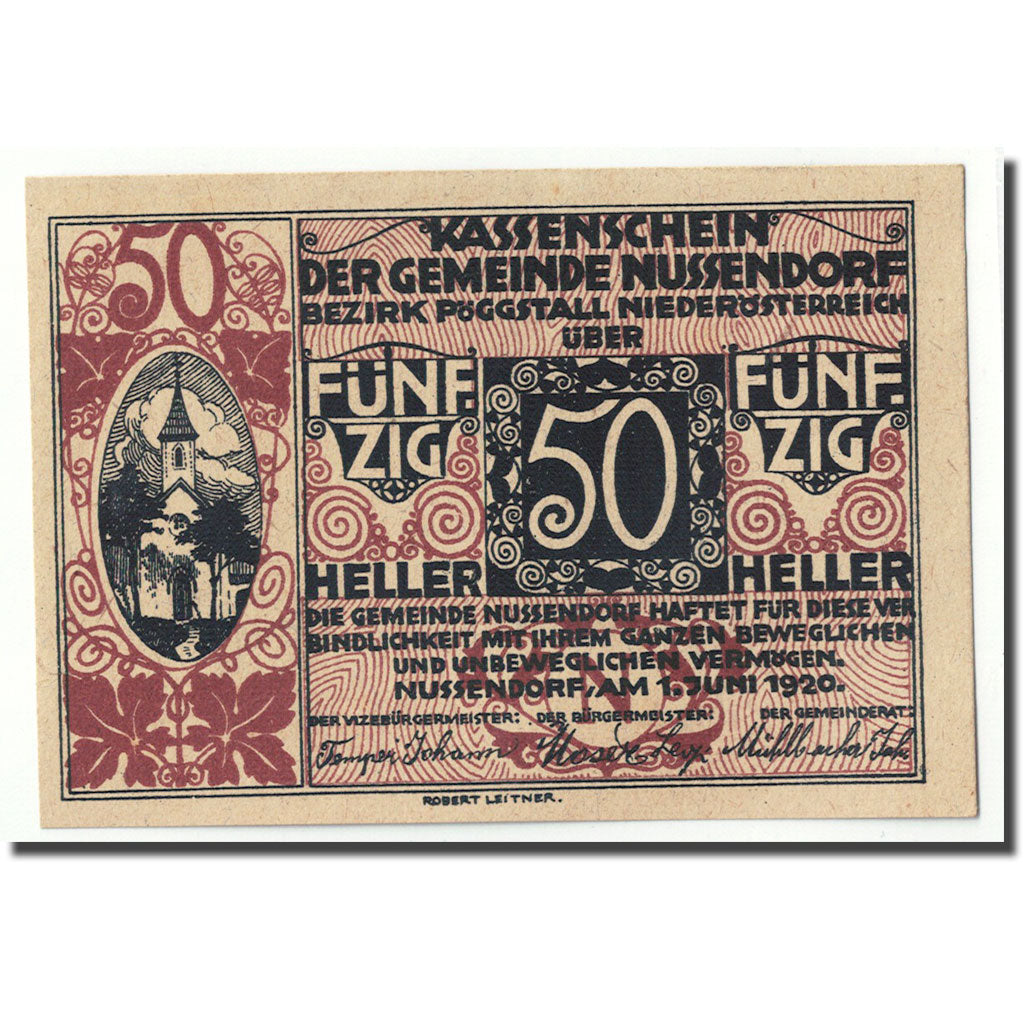 Geldschein, Österreich, Nussendorf, 50 Heller, Eglise, 1920, 1920-06-01, UNZ-