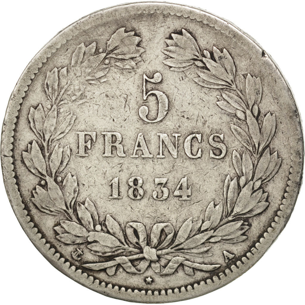 Coin, France, Louis-Philippe, 5 Francs, 1834, Paris, EF(40-45), Silver