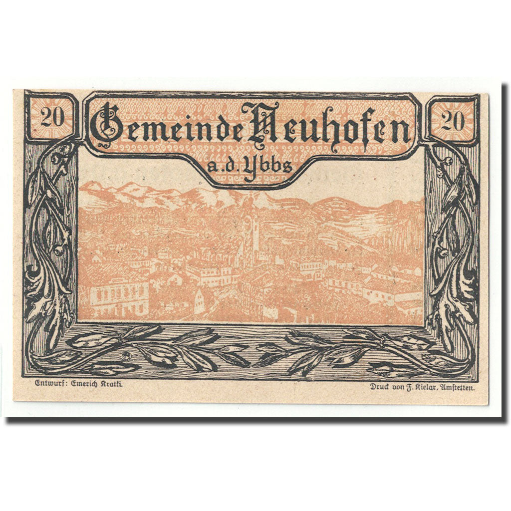Geldschein, Österreich, Neuhofen a.d Ybbs, 20 Heller, paysage, 1920