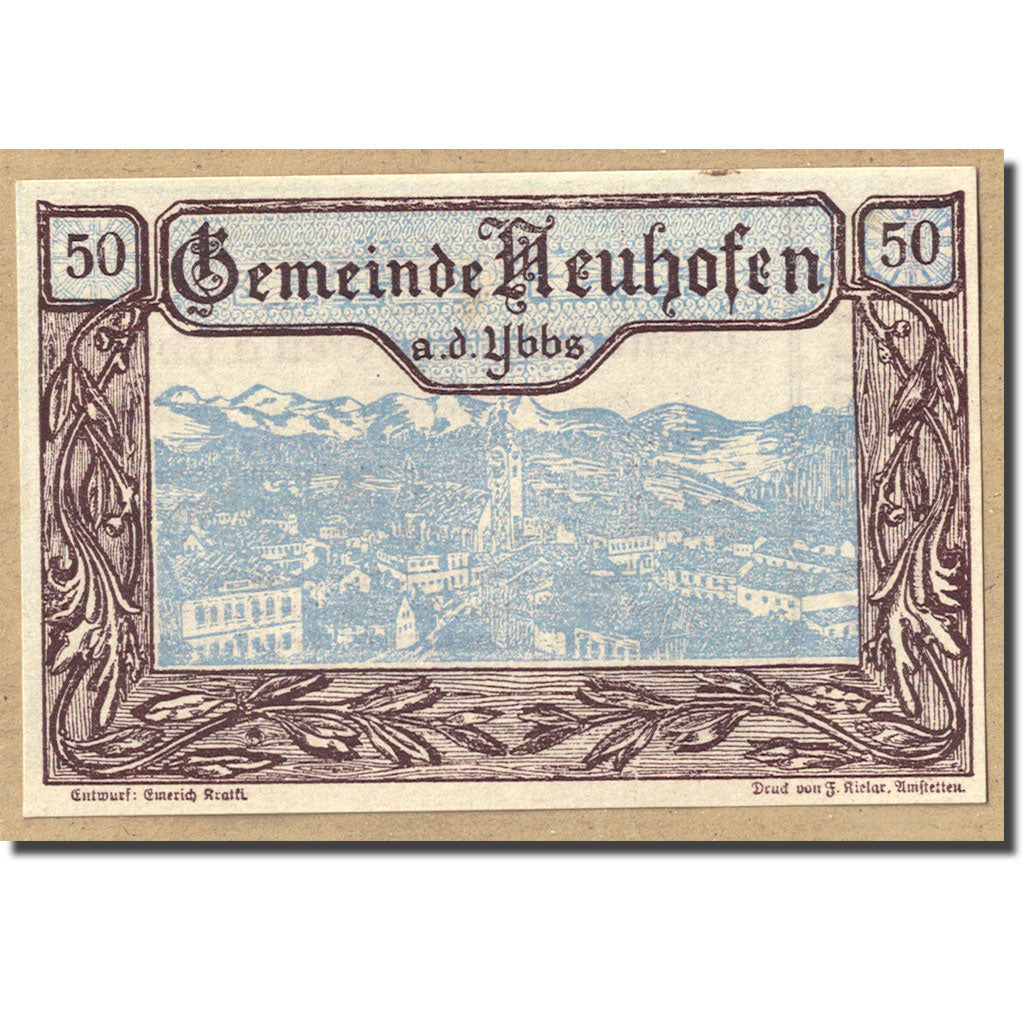 Geldschein, Österreich, Neuhofen a.d Ybbs, 50 Heller, paysage, 1920