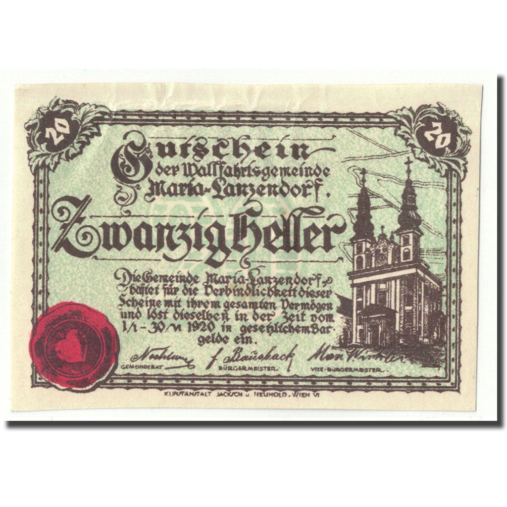 Geldschein, Österreich, Maria-Lazendorf, 20 Heller, manoir, 1920, 1920-06-30