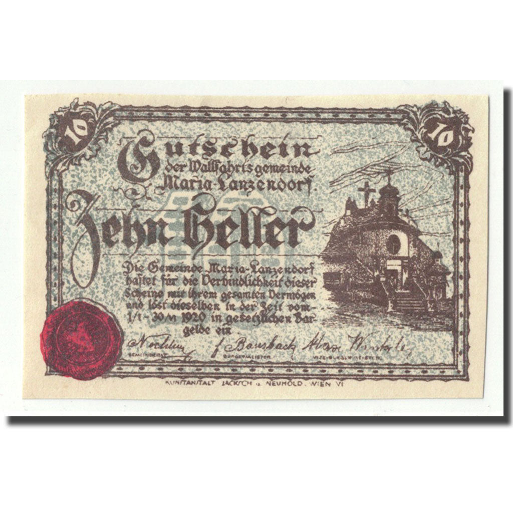 Geldschein, Österreich, Maria-Lazendorf, 10 Heller, Eglise, 1920, 1920-06-30