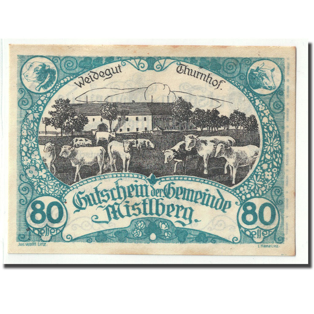 Geldschein, Österreich, Mistelberg, 80 Heller, Animaux, 1920, 1920-06-01, UNZ-