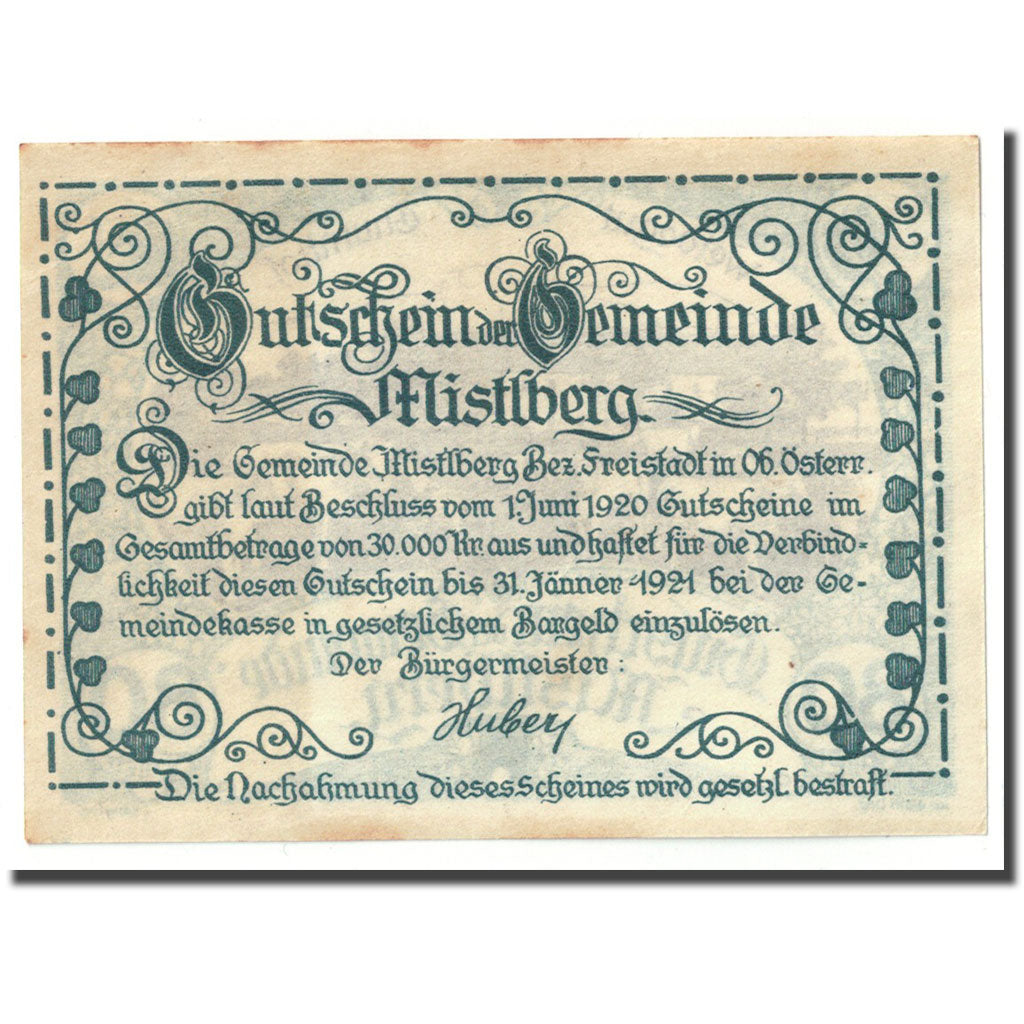 Geldschein, Österreich, Mistelberg, 80 Heller, Animaux, 1920, 1920-06-01, UNZ-