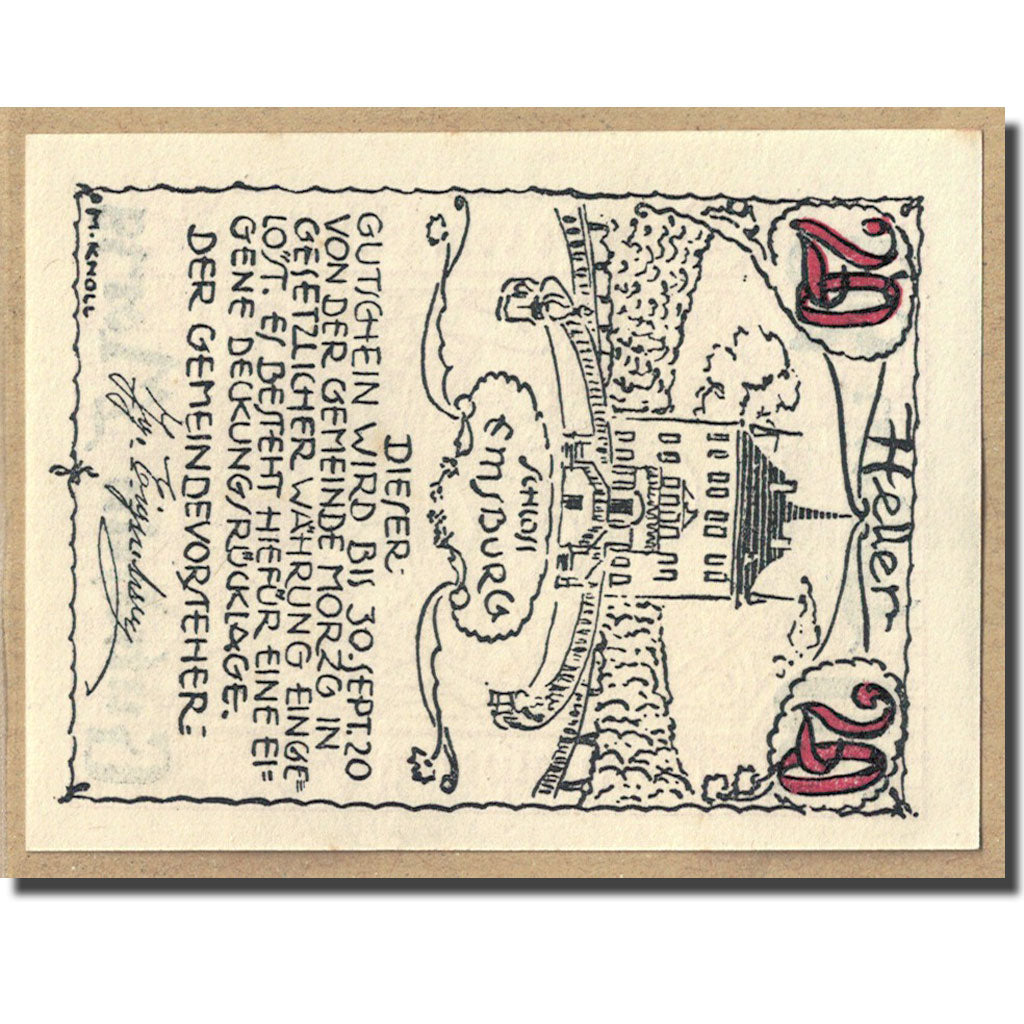 Geldschein, Österreich, Morzg, 20 Heller, personnage, UNZ-, Mehl:FS 630a
