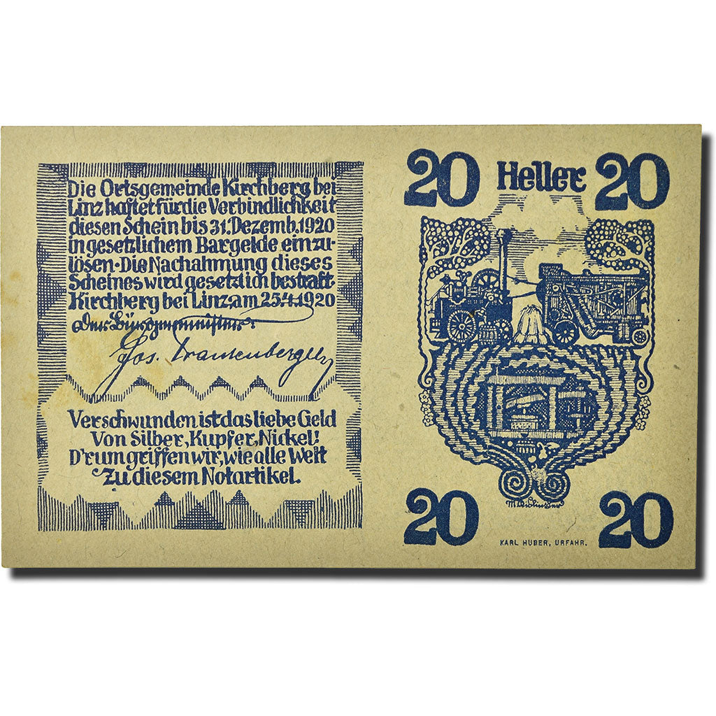 Geldschein, Österreich, Kirchberg, 20 Heller, paysage, 1920, 1920-04-25, UNZ-