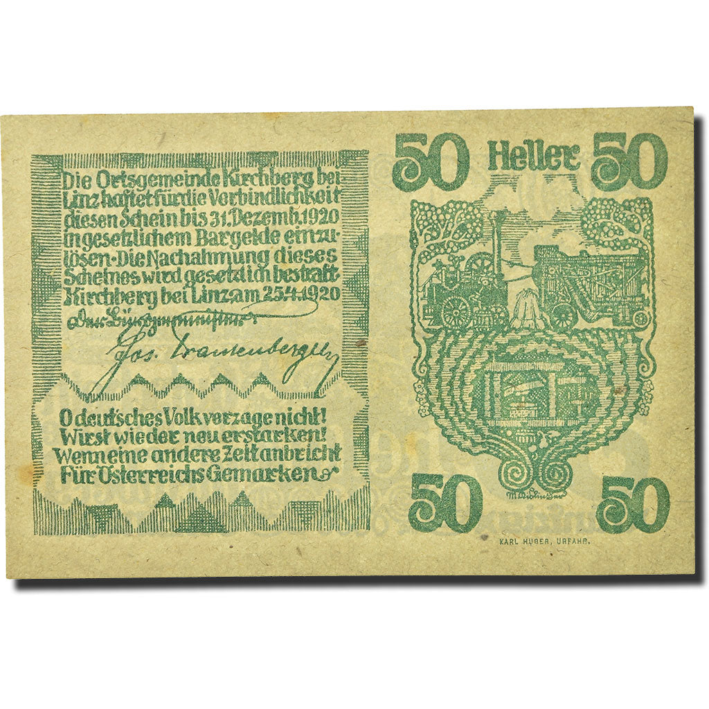 Geldschein, Österreich, Kirchberg, 50 Heller, paysage, 1920, 1920-04-25, UNZ-