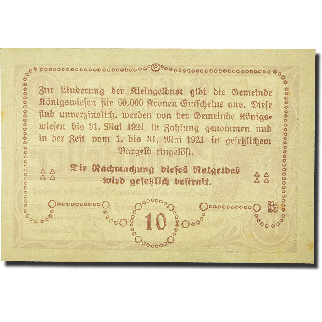 Geldschein, Österreich, Konigswiesen, 10 Heller, Eglise, 1920, 1920-04-06